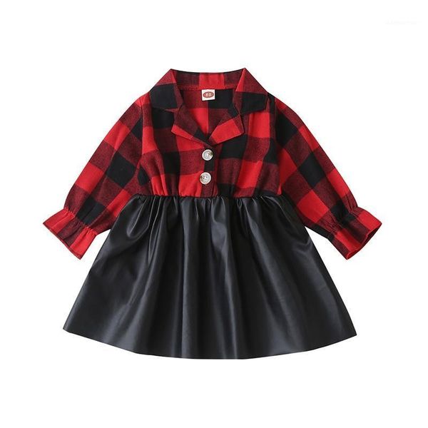 

children kids dress baby girls plaid soft leather fashion vintage dress for 0-24m baby, Red;yellow