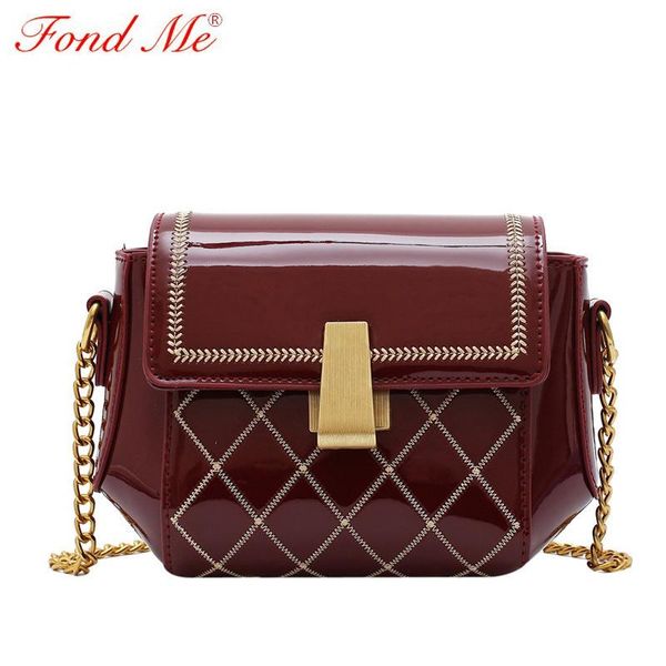 

new fashion rhombic one-shoulder crossbody patent leather small square bag