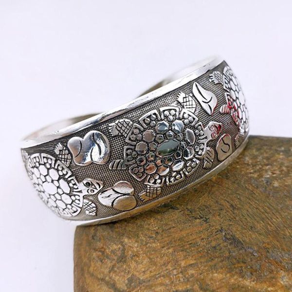 

vintage tibetan carved open wide bracelet jewelry antique silver bohemian bangle for women men retro fashion new, Black