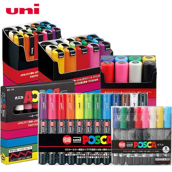 UNI POSCA PC-1M PC-3M PC-5M POP Рекламная ручка для плакатов Ручная роспись комического рисунка с круглой головкой на водной основе 201128