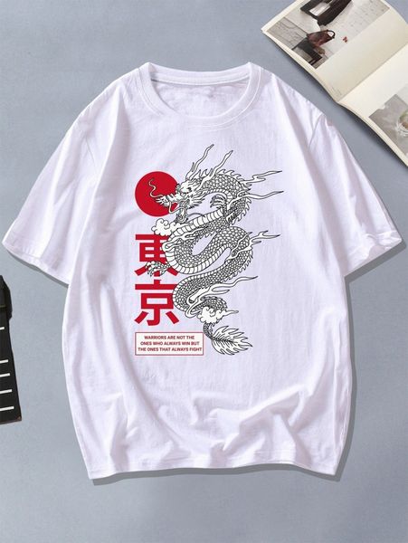 

men chinese dragon & letter print tee x0mf#, White;black