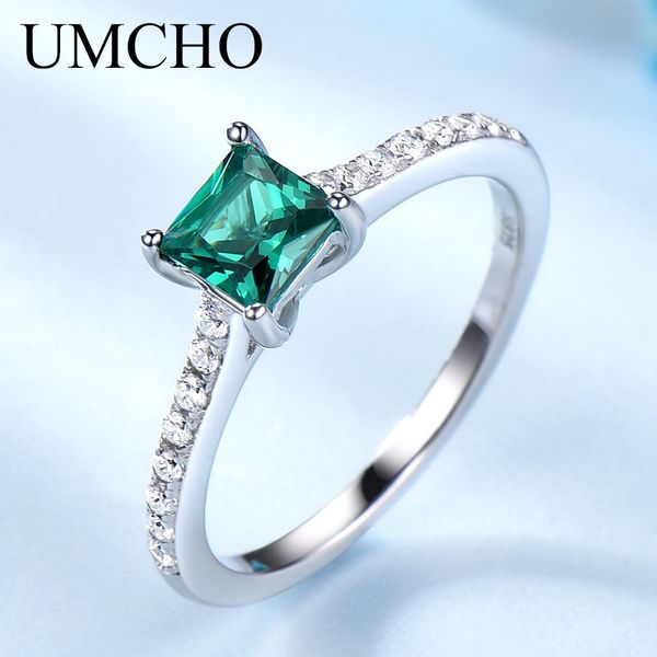 UMCHO Anelli con pietre preziose verde smeraldo per le donne Anello in argento sterling 925 genuino Moda maggio Birthstone Anello regalo romantico Gioielleria raffinata 201006