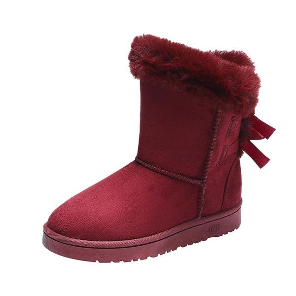 

women's warm snow boots short tube plush; 2020 winter new bow-knot women's boots; fashionable warm winter shoes shoes, Black