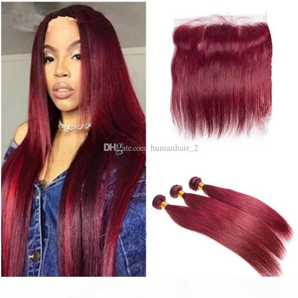 

brazilian virgin hair straight 99j hair bundles with lace frontal 99j burgundy lace frontal with straight human hair weave, Black;brown