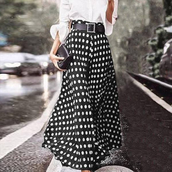 

oversized womens print vetidos bohemian polka dot casual skirts 2020 zanzea casual back zipper maxi skirts female faldas saia 7, Black