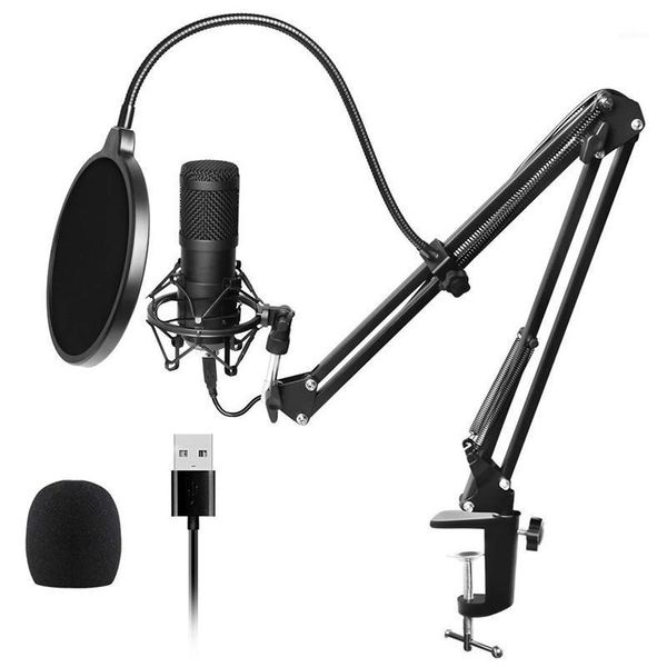

usb streaming podcast pc microphone professional studio cardioid condenser mic kit with sound card boom arm mount filter,1