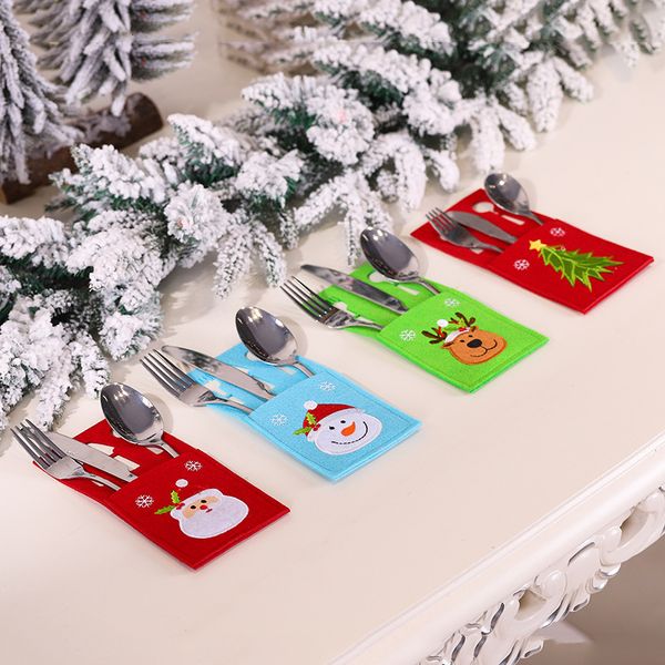

santa claus reindeer christmas new year pocket fork knife cutlery holder bag home party table dinner decoration tableware 63253