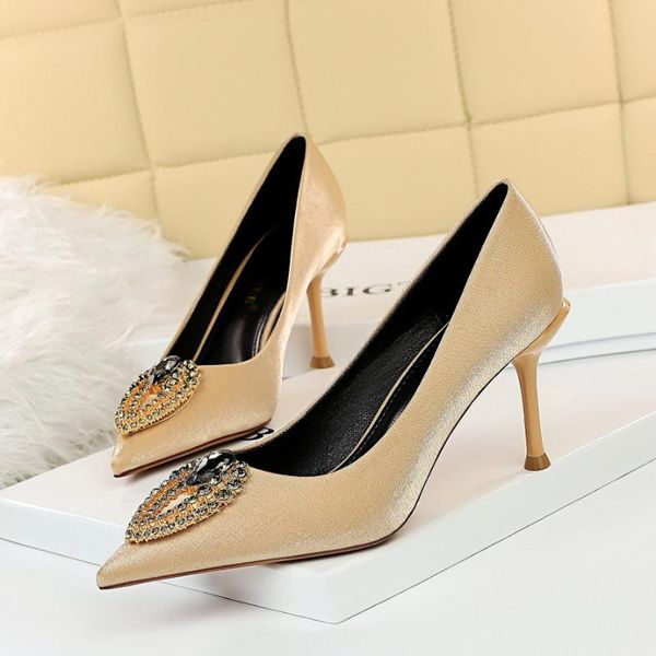 

new spring fashion female dress pumps silk party pointed toe office career 8.5cm thin high heels ladies solid party women shoes, Black