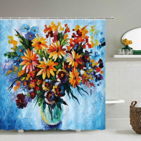 

shower curtains waterproof fabric 3d oil painting flowers scenery bath screen curtain decoration bathroom printed