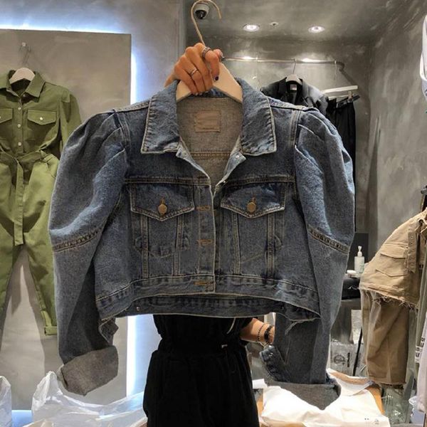 

women's jackets cropped jacket 2021 autumn puff sleeve women blue lapel short coats laides loose casual overcoats korean y2k sa046s50, Black;brown