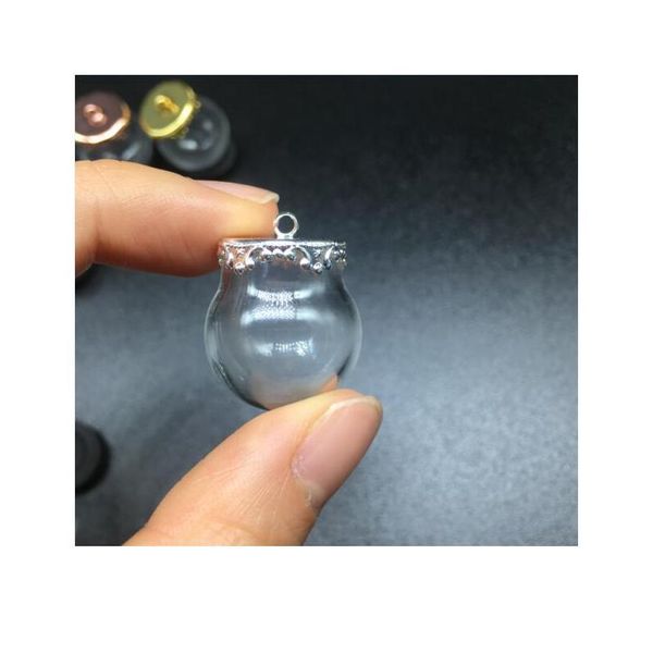 

3sets 20*15mm transparent round glass globes bubble metal flower base tray jewelry necklace vial pendant diy wishing jlljld, Black