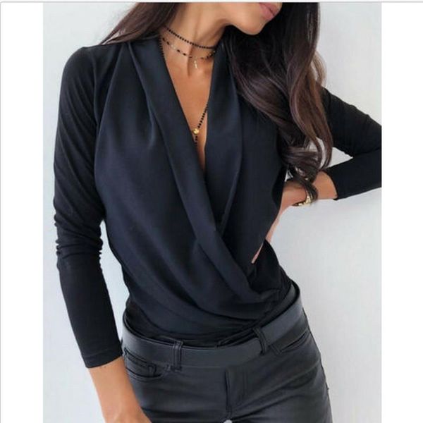 

womens shirts slim blouse draped long sleeve solid color slim shirts fashion office ladies deep v-neck leopard print shein, White