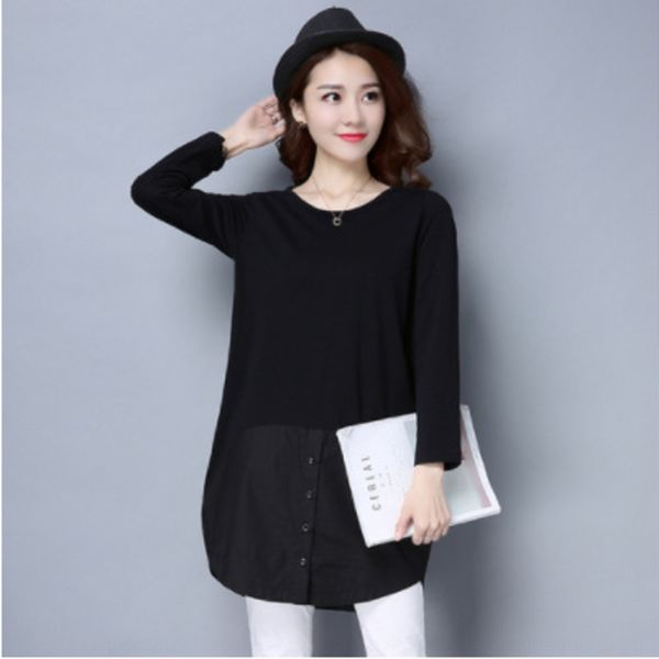 

весна 2020 новые женщин среднего с длинным рукавом t- женщин и долго пассив показывая тонкий сплайсинг повседневного top 3 цветов top shirtt, White