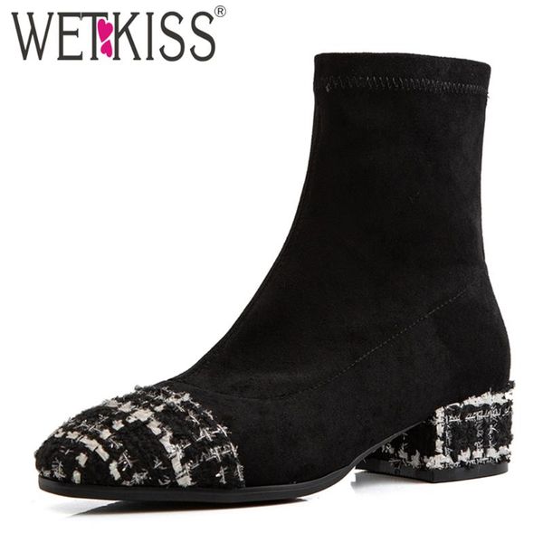 

wetkiss коренастый пятки ботильоны женщины mix color скольжению на короткие полусапожки осень обувь женщина med каблука stretch загрузки бол, Black