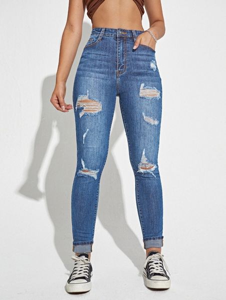 

slant pocket ripped skinny jeans o5fc#, Blue