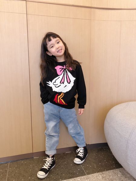 

sweet girls sweater winter fashion baby girl pullover knitting sweater with kids bow clothes, Blue