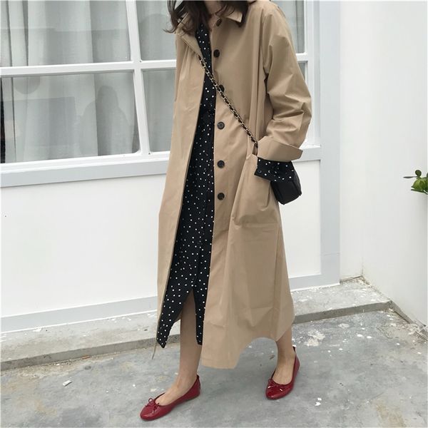 

women autumn long sleeve cloak long trench coat female pocket cardigan straight shirt windbreaker manteau femme hiver overcoat lj200903, Tan;black
