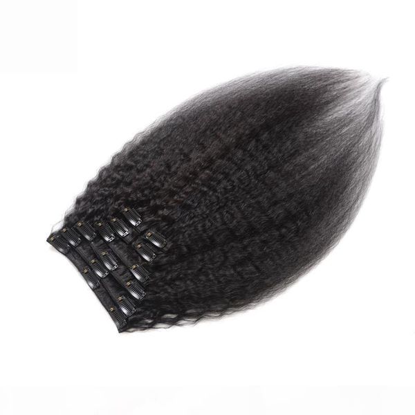 

kinky straight clip in extension 100g clip in human hair extensions 7 pcs set coarse yaki clip in extensions, Black;brown