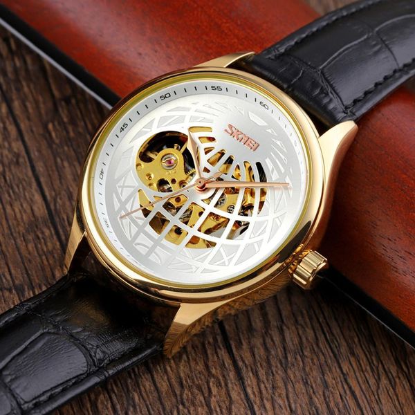 

skmei automatic exhalation mechanical clocks watertight fashion business men clock relogio masculino 9209, Slivery;brown