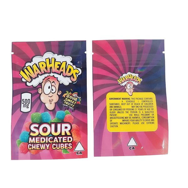

500mg WARHEADS Bag Selling Sour Sweet Fruity Chewy Cubes Edibles Gummies Candy Package Bags