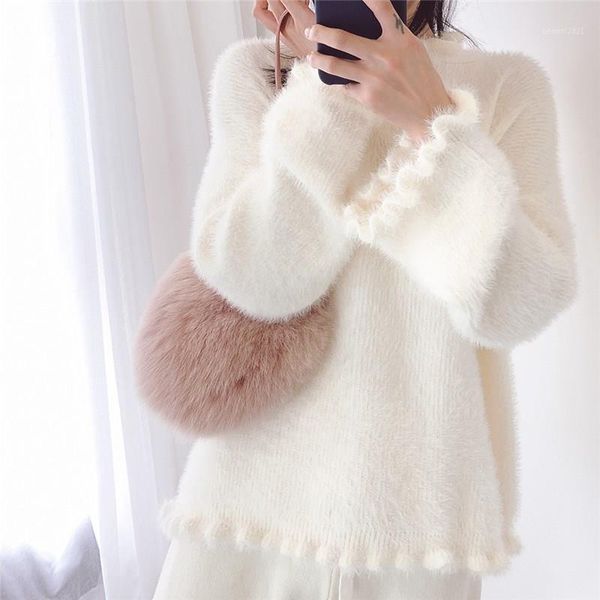 

women's sweaters winter korean knitted loose fuzzy ladies sweater casual pink mohair pullover women clothes1, White;black