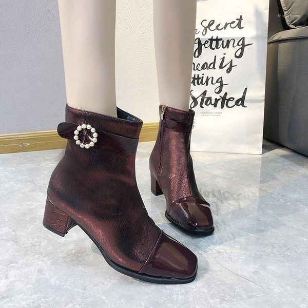 

boots fashion warm short women thick heels plush mid calf pointed toe pu pumps high autumn1, Black