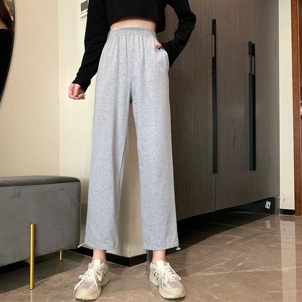 

autumn 2020 new korean style high waist all-match sports trousers casual pants women's thin gray pants high waisted vintage, Black;white