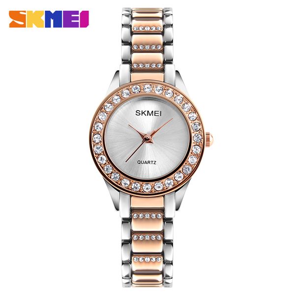 Skmei Fashion Senhoras Assista Luxo de Aço Inoxidável Band Quartz Moda Fashion Senhoras 3bar Relógio Impermeável Relogio Feminino 1262