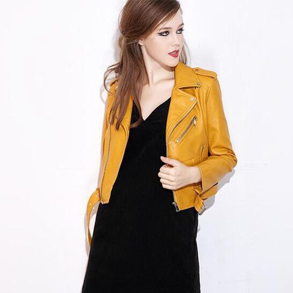 

wholesale- 2017 autumn new arrival leather jacket women perfecto washed pu faux leather lady motorcycle bikers coats jaqueta de couro1, Black