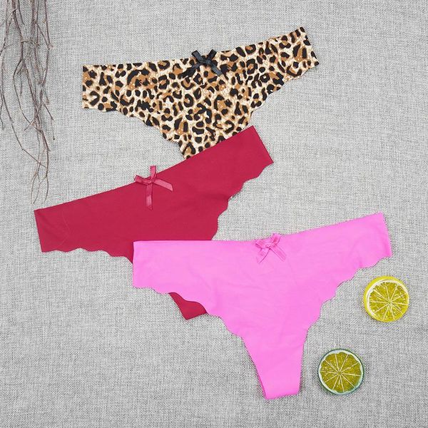 

women's panties plug size thong femme gstring seamless pack thongs woman low-rise silk panty leopard 3pcs/lots s-4xl, Black;pink