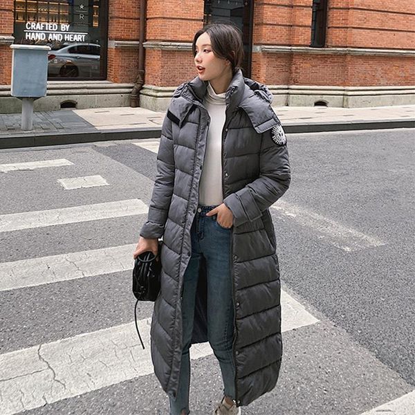 

women fashion letter print long hooded parka coat new epaulet sashes parka winter jacket female office lady, Black