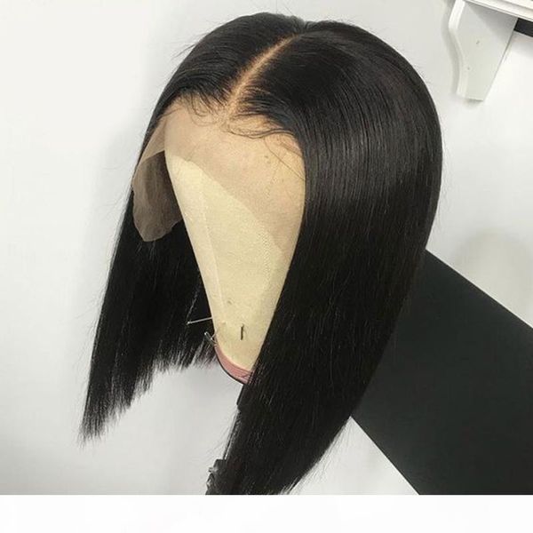 

fake scalp human hair wig bob short natural straight virgin peruvian hair glueless pre plucked 13x6 frontal fake scalp lace front wigs, Black;brown