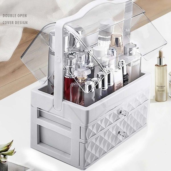 

portable waterproof cosmetic multifunction makeup drawers organizer box sundry jewelry container storage case q1218