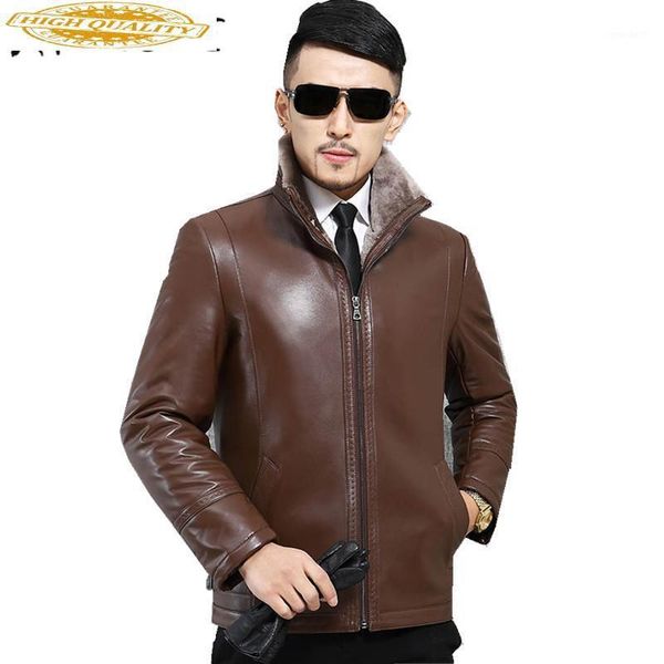 

men's down & parkas 2021 leather jacket wool genuine fashion brand design casual slim biker winter dermis1, Black