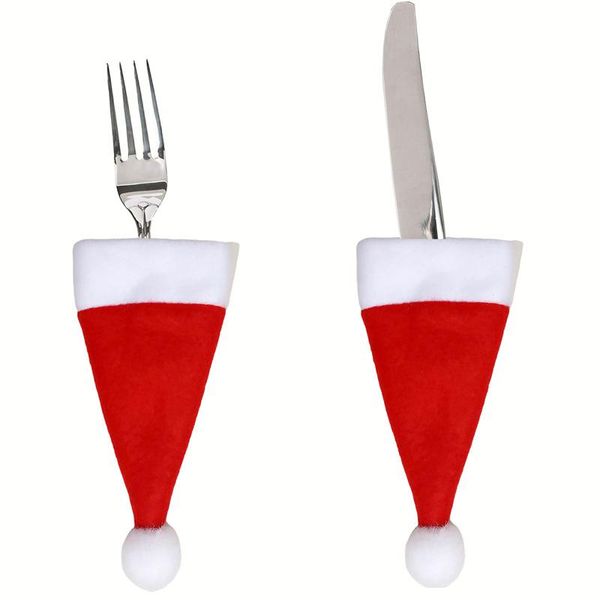 

mini christmas hat knife fork cover red wine bottle cover bag xmas dining table decorations christmas home party decor supplies bbyoer