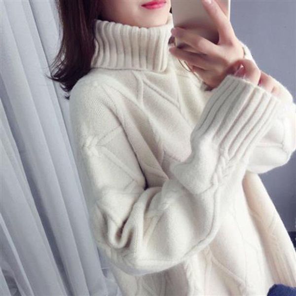 

cold proof warm pullover sweater solid color turtleneck sweater women thick autumn and winter drop shipping high quality, White;black