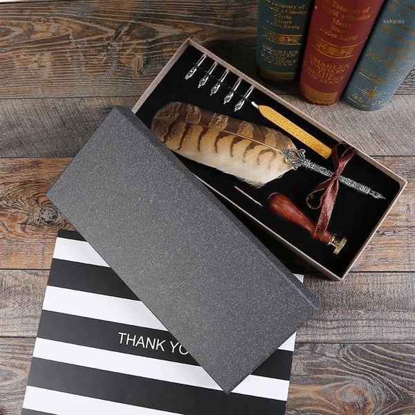 

ps160 english calligrap feather pen set vintage advertising gift ink pen dip water metal fountain set birthday gift box1