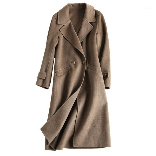 

winter women handmade double-faced wool coat long design elegant winter coats women clearance clothes1, Black