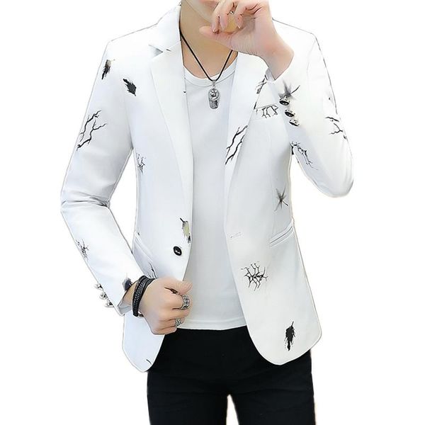 

men's suits & blazers men slim fit dress blazer 2021 autumn classic single buckle korean printing business casual youth fashion suit ja, White;black