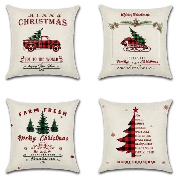 

cushion/decorative pillow christmas tree truck farm throw red and black grid merry cushion cover car home sofa decorative pillowcase1