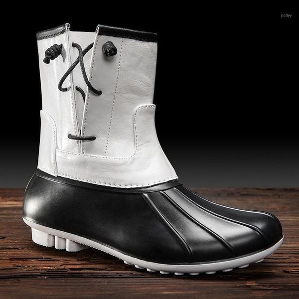 

boots vogue women jelly shoes fashion leather waterproof rubber sole ankle female non-slip rain for mujer1, Black