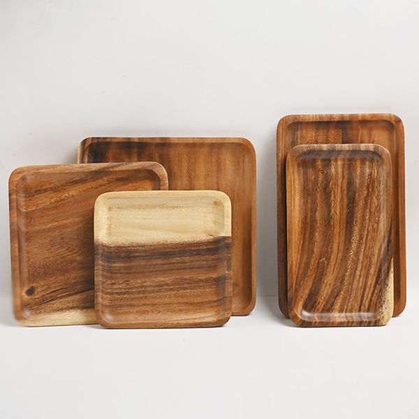 

2021 new square rectangle wooden pan plate fruit dishes saucer tea coffee trays dessert dinner bread wood plates storage 0e9p