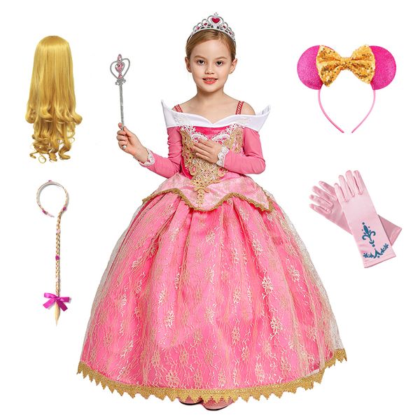 

girls aurora dress halloween cosplay sleeping beauty princess dresses christmas costume party birthday gift t200709, Red;yellow