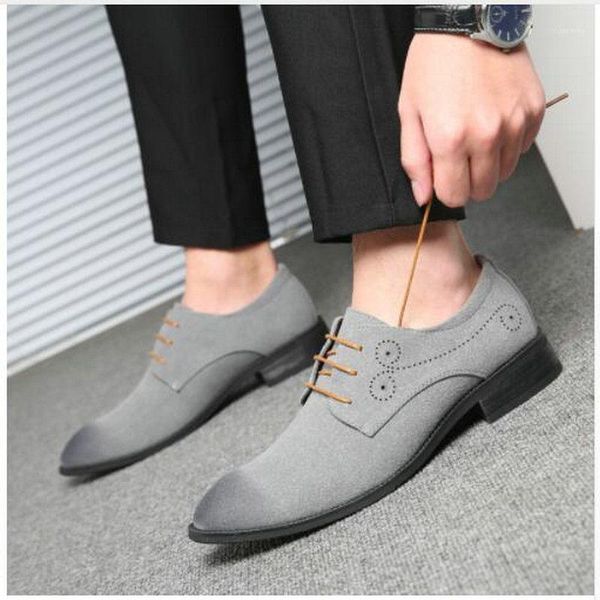 

male dress shoes pointed toe business formal shoes men office suede leather retro carved oxford big size 5591, Black