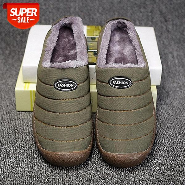 

winter man slippers new large size 44-48 down cloth waterproof male cotton slippers thick plush outdoor rubber sole #rd24, Black