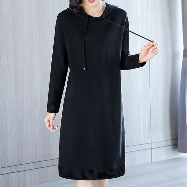 

xg62k dress sweater sweater skirt 2020 autumn new dressskirt hooded loose knitted dress outdoor fashionable casual women's dress02633 s, Black;gray