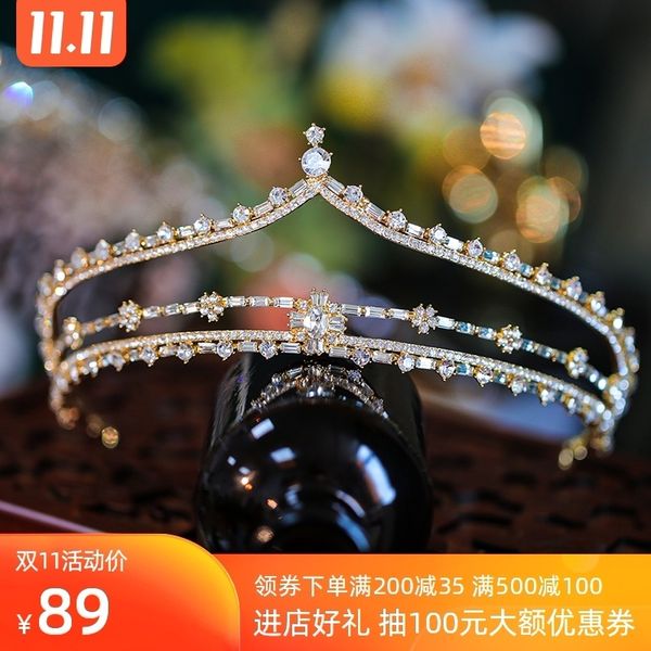 

design gold inlaid diamond three story bridal crown studio with makeup wedding dress headdress, Silver
