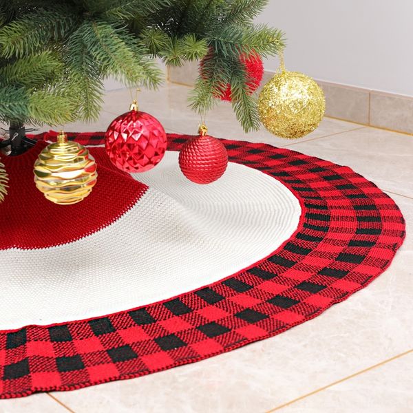 

4d72a new decorative knitted red and decorations plaid skirt acrylic high-grade christmas apron tree skirt apron christmas tree black 1ywhp