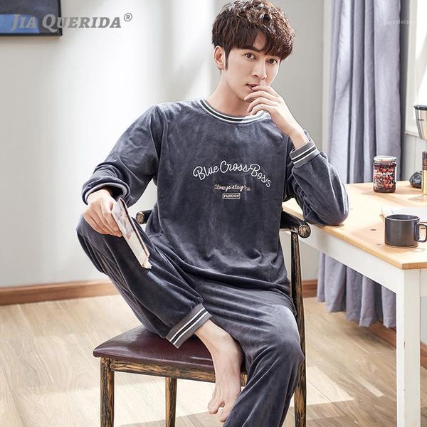 

pijama mans loungewear velvet pajamas 2020 new smart casual men homewear pullover long sleeved pants two pieces velvet nightwear1, Black;brown