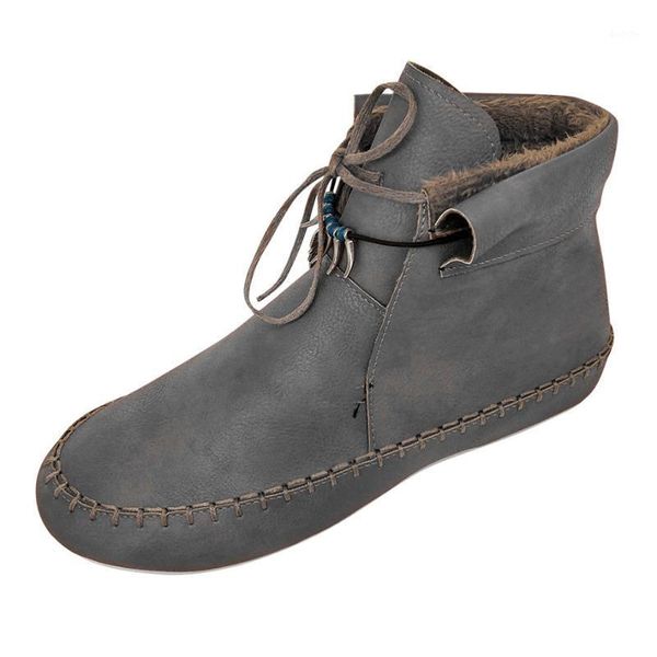 

2021 new spring winter women's ladies fashion casual warm lace up short ankle boots flat leather shoes folk-custom boots lady1, Black